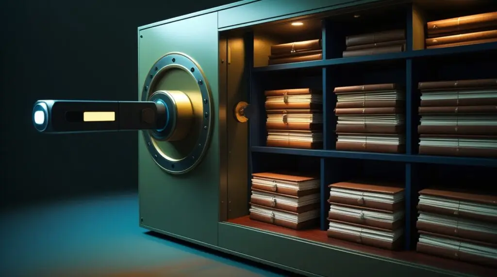 Digital vault containing property documents, representing secure document management.